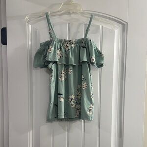 Love, Glam Girl Floral Off-Shoulder Top in Green    Girls Size- M
